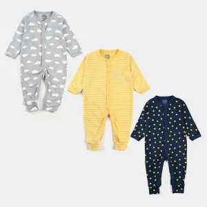 Pack Of 3 Infant Unisex Cotton Rompers Open Feet