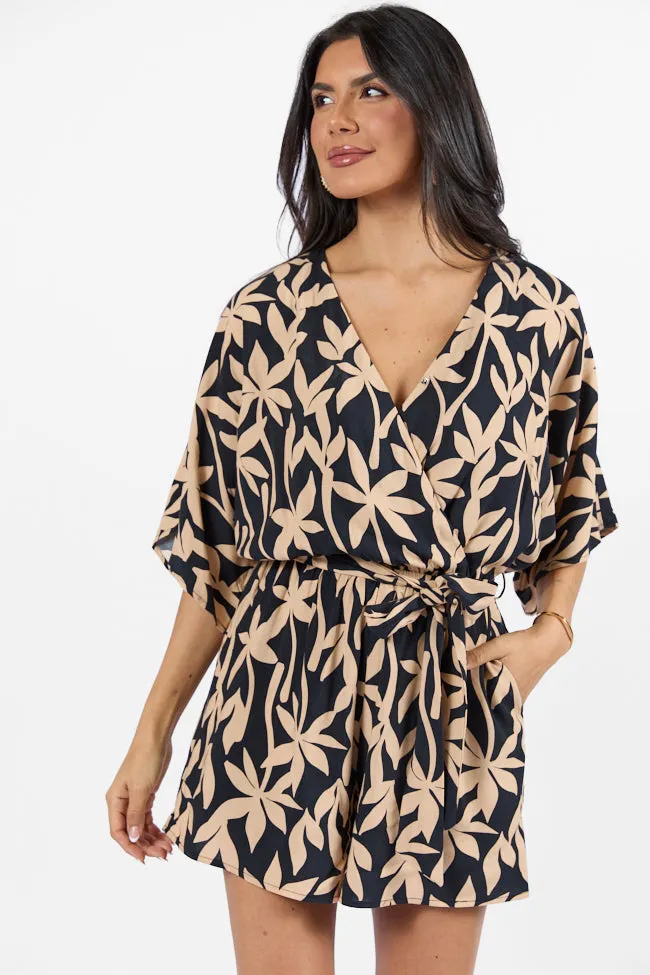 Palm Shores Neutral Print Surplice Romper FINAL SALE