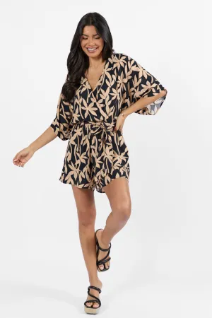 Palm Shores Neutral Print Surplice Romper FINAL SALE