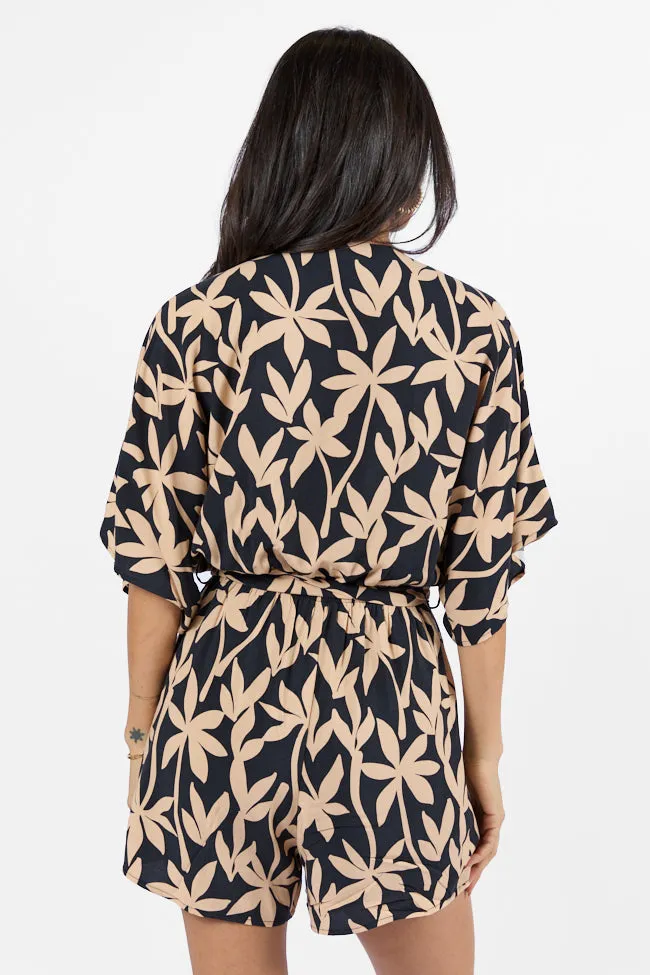 Palm Shores Neutral Print Surplice Romper FINAL SALE