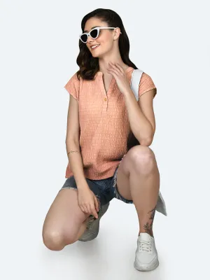 Peach Self Design Round Neck Top