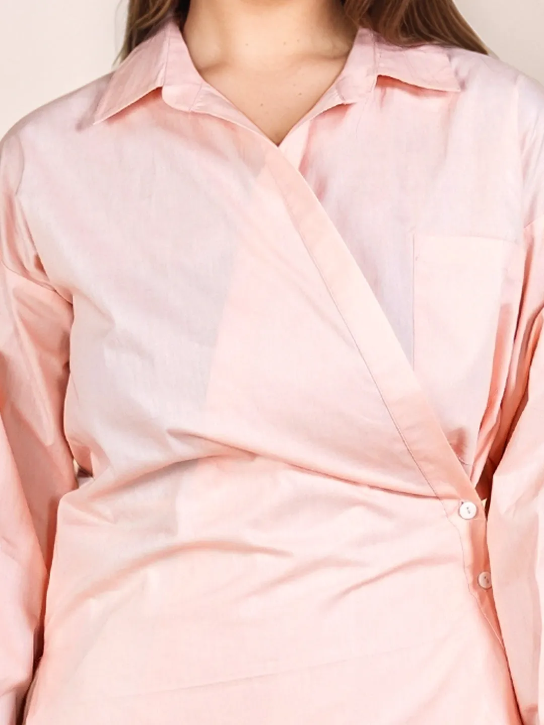 Peach Solid Full Sleeves Shirt