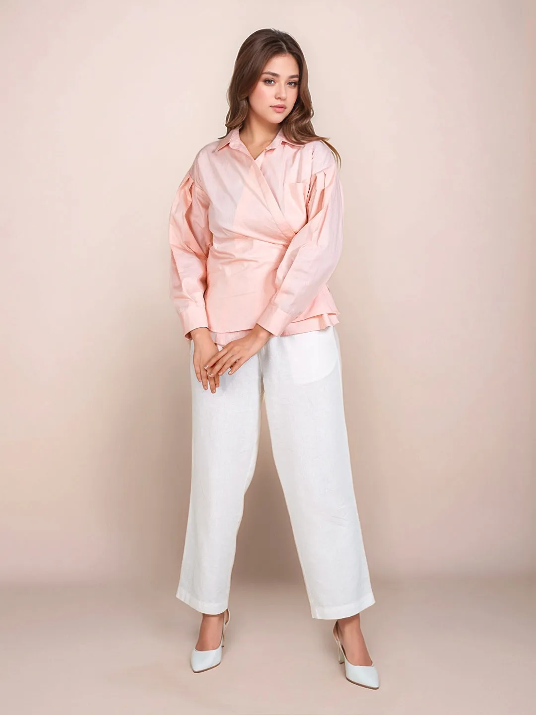 Peach Solid Full Sleeves Shirt