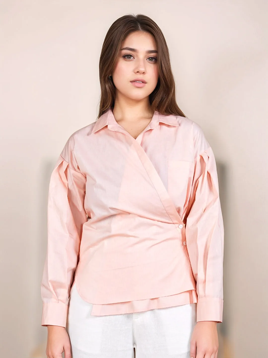 Peach Solid Full Sleeves Shirt