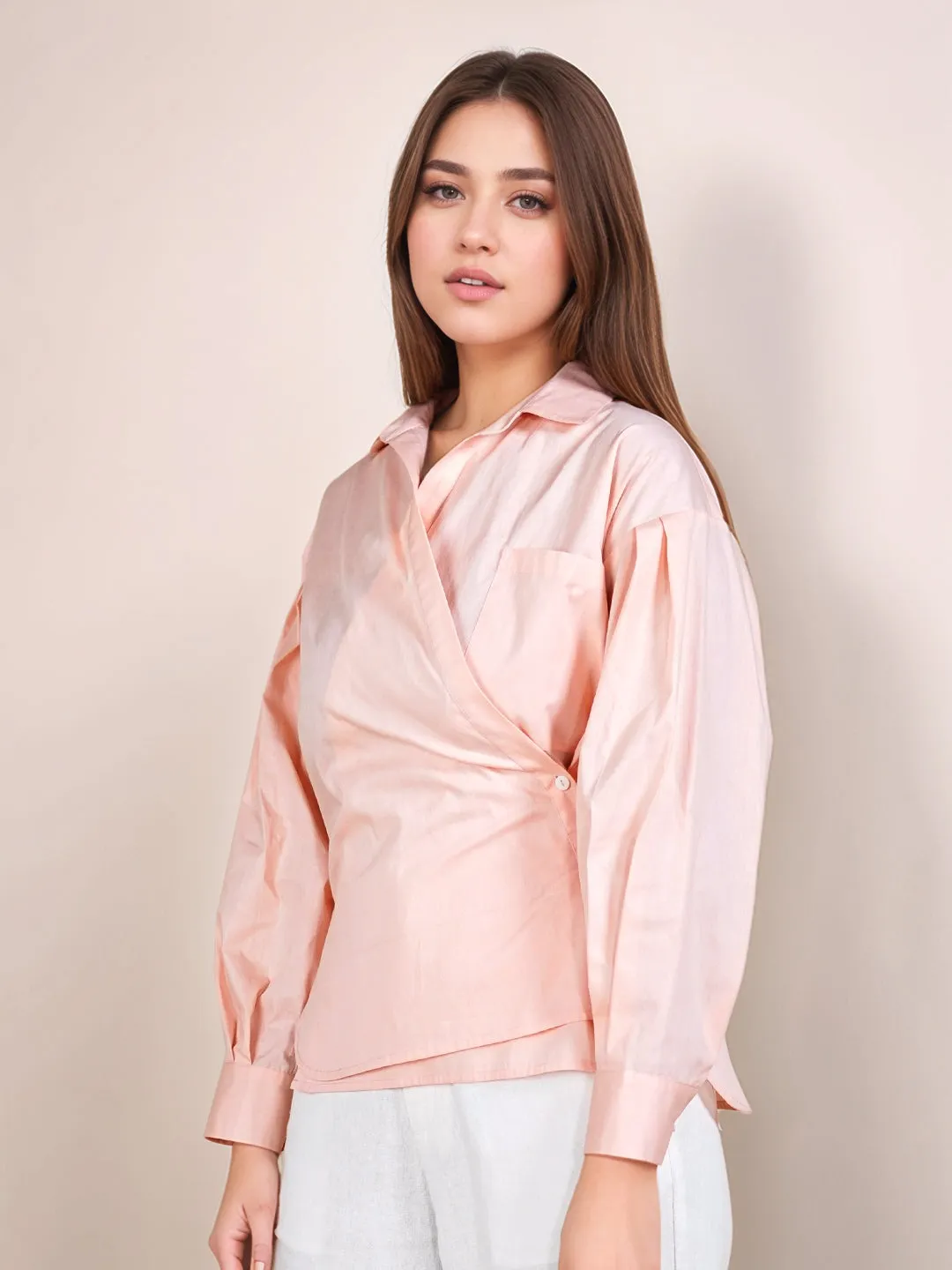 Peach Solid Full Sleeves Shirt