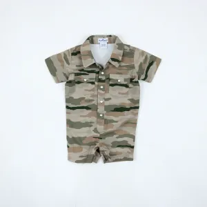 Pearl Snap Romper | Classic Camo