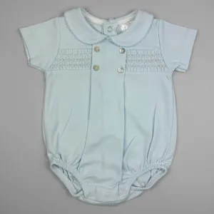 Pex Baby Boy Blue Romper – Peter Pan Collar & Smocked Front