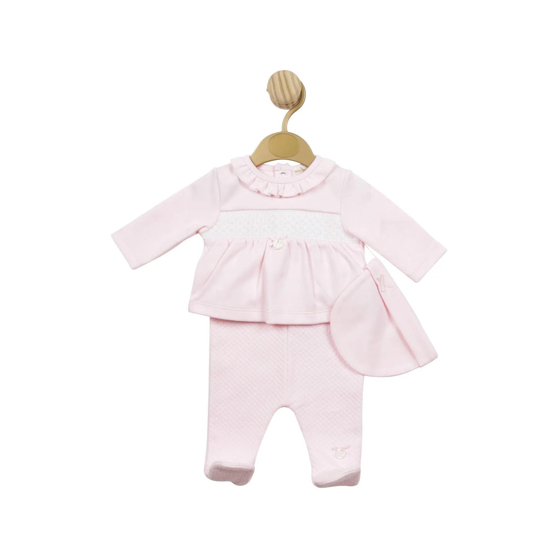Pink Smock Waffle Tiny Baby Top, Pant and Hat