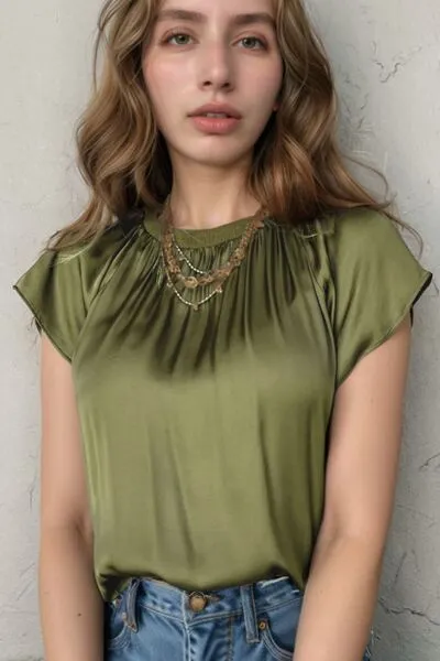 Pleated Flutter Sleeve Satin Top