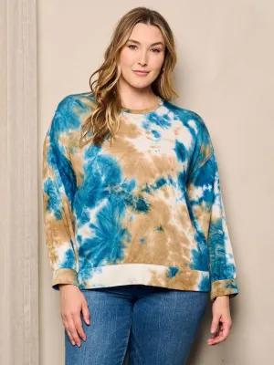 PLUS SIZE LONG SLEEVE TIE DYE PRINT TOP