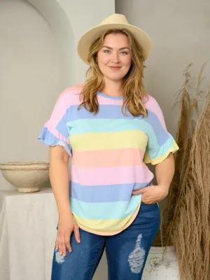 PLUS SIZE SHORT RUFFLE SLEEVE COLORBLOCK TOP