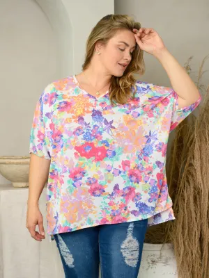 PLUS SIZE SHORT SLEEVE FLORAL TOP