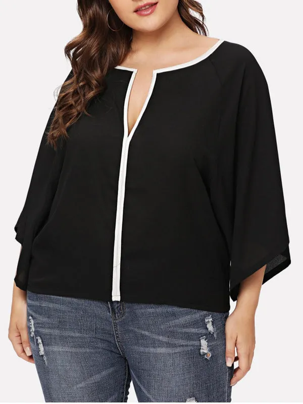 Plus Size Sideline Contrast Color Loose Fashion Shirt