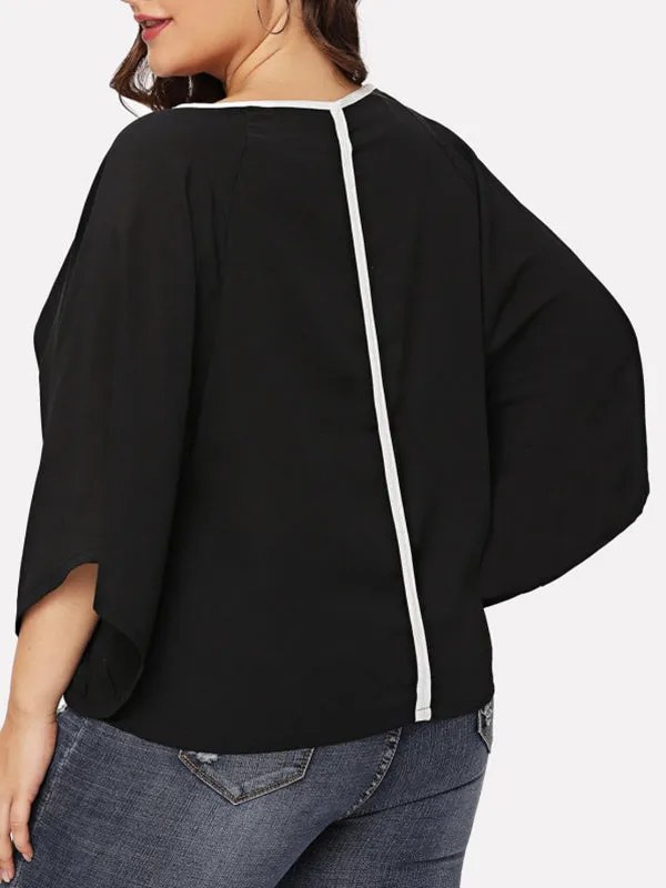 Plus Size Sideline Contrast Color Loose Fashion Shirt