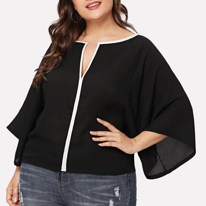 Plus Size Sideline Contrast Color Loose Fashion Shirt