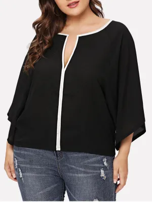 Plus Size Sideline Contrast Color Loose Fashion Shirt