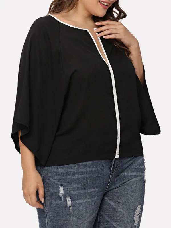 Plus Size Sideline Contrast Color Loose Fashion Shirt