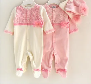 Princess Style born Baby Girl Clothes Girls Lace Rompers Hats Baby Clothing Sets Infant Jumpsuit Gifts
