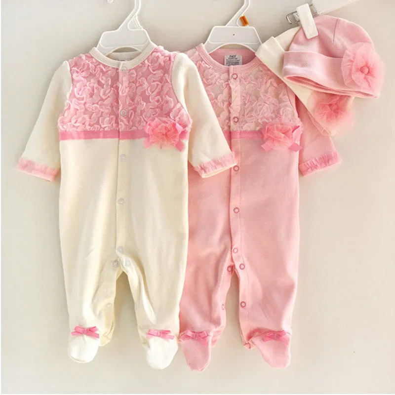 Princess Style born Baby Girl Clothes Girls Lace Rompers Hats Baby Clothing Sets Infant Jumpsuit Gifts