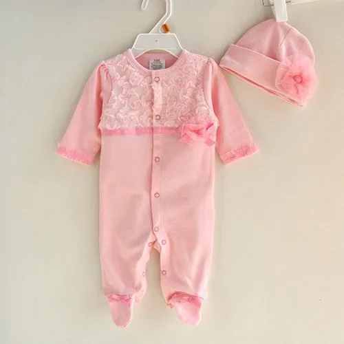Princess Style born Baby Girl Clothes Girls Lace Rompers Hats Baby Clothing Sets Infant Jumpsuit Gifts