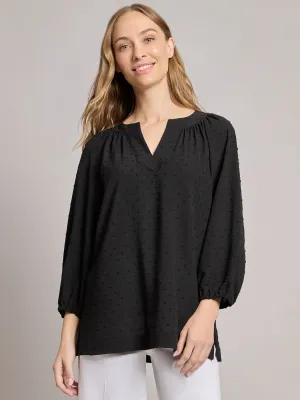 Print V-Neck Pleated Kelly Blouse, Jacquard