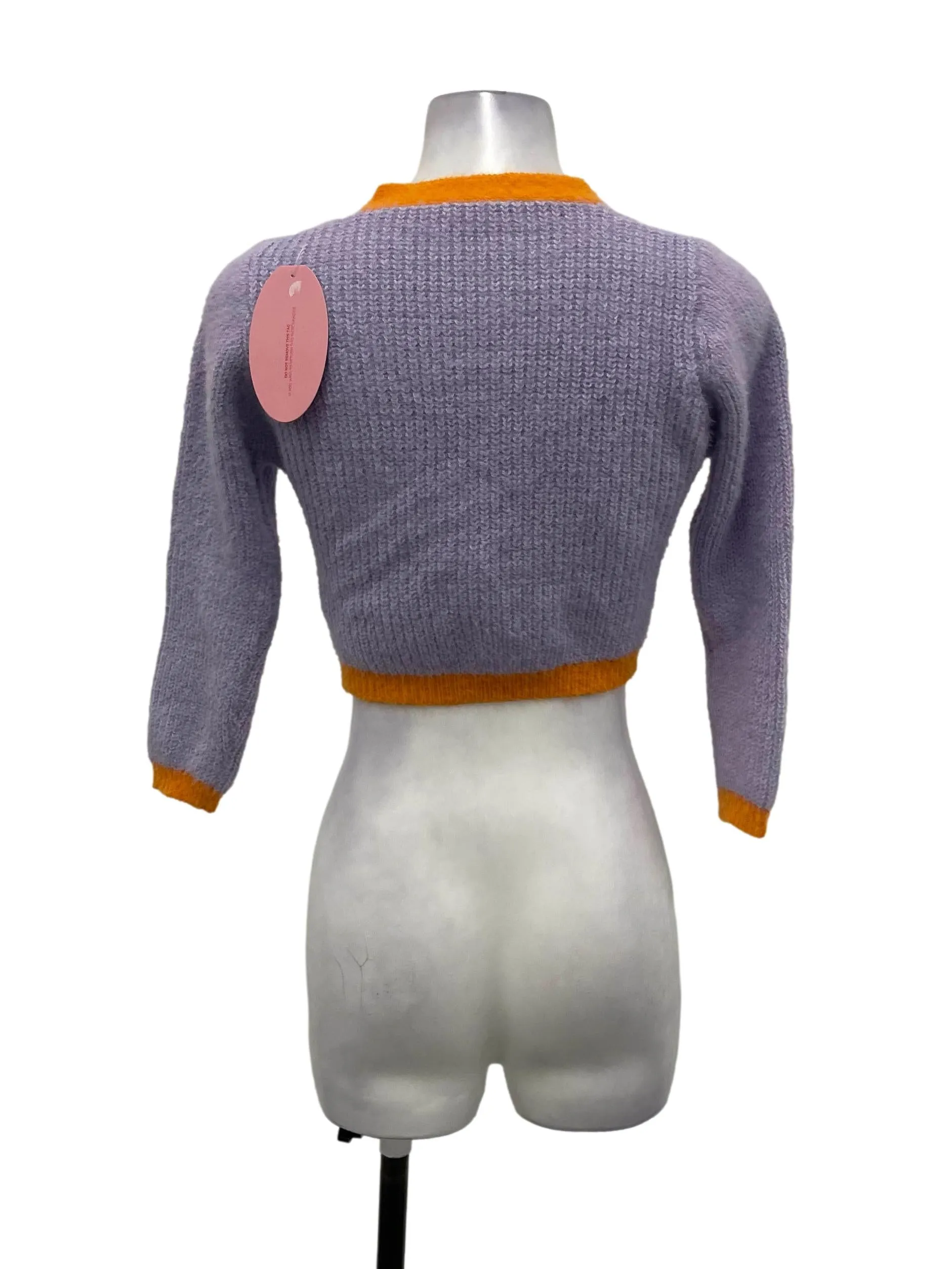 Purple And Orange Trim Fur Knit Cardigan