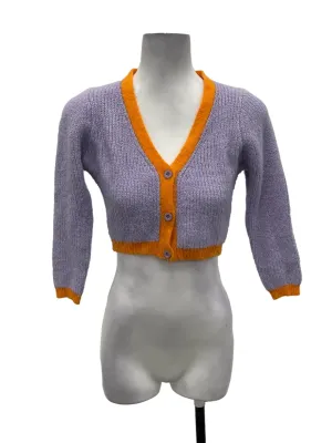 Purple And Orange Trim Fur Knit Cardigan