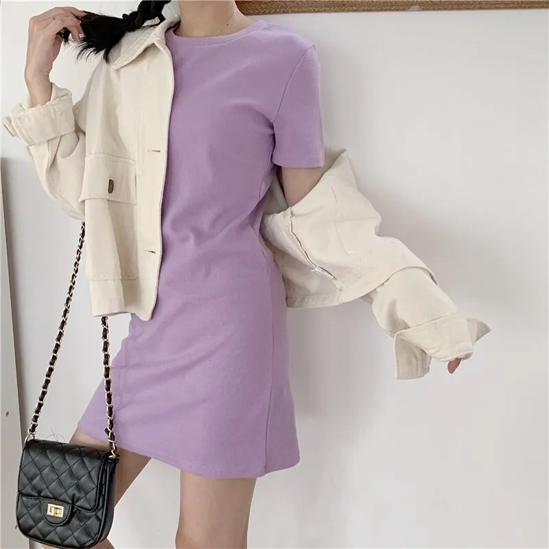 Purple Short Sleeve Tee Dress