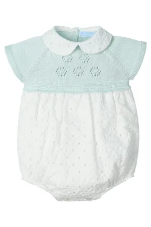 "Clarissa" Glacier Green Half Knit Broderie Anglaise Romper