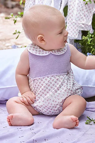 "Dora" Lilac Apple Print Half Knit Romper