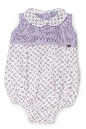 "Dora" Lilac Apple Print Half Knit Romper