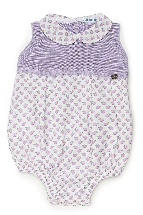 "Dora" Lilac Apple Print Half Knit Romper