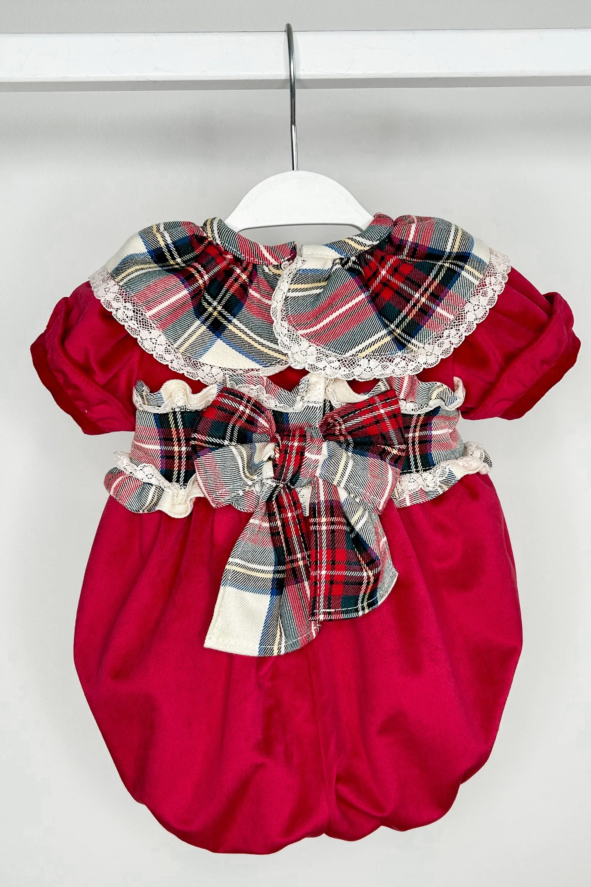 "Farah" Red Velvet Tartan Romper