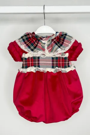 "Farah" Red Velvet Tartan Romper