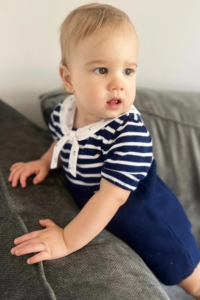 "Horatio" Navy Knit Sailor Romper