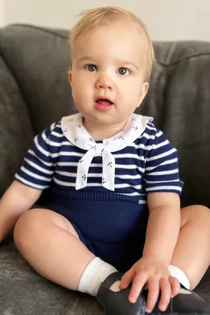 "Horatio" Navy Knit Sailor Romper