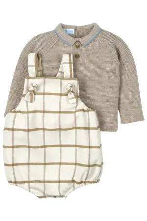 "Jackson" Hazelnut Knit Top & Check Dungaree Romper