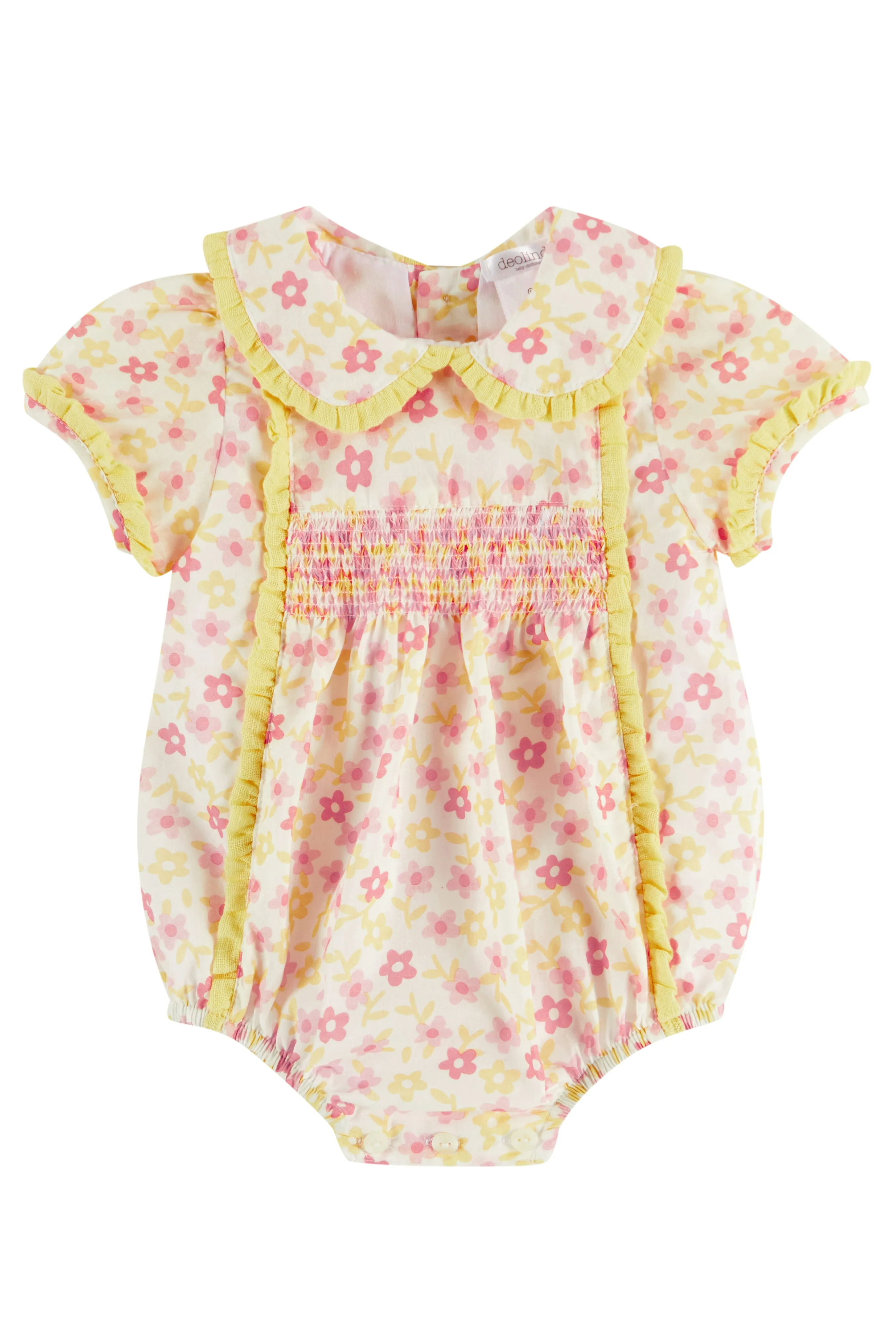 "Larissa" Lemon & Pink Floral Smocked Romper