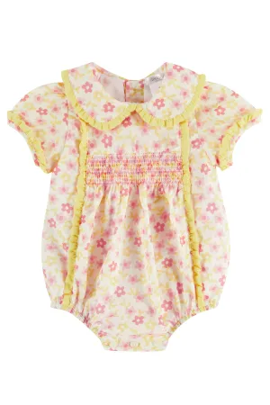 "Larissa" Lemon & Pink Floral Smocked Romper