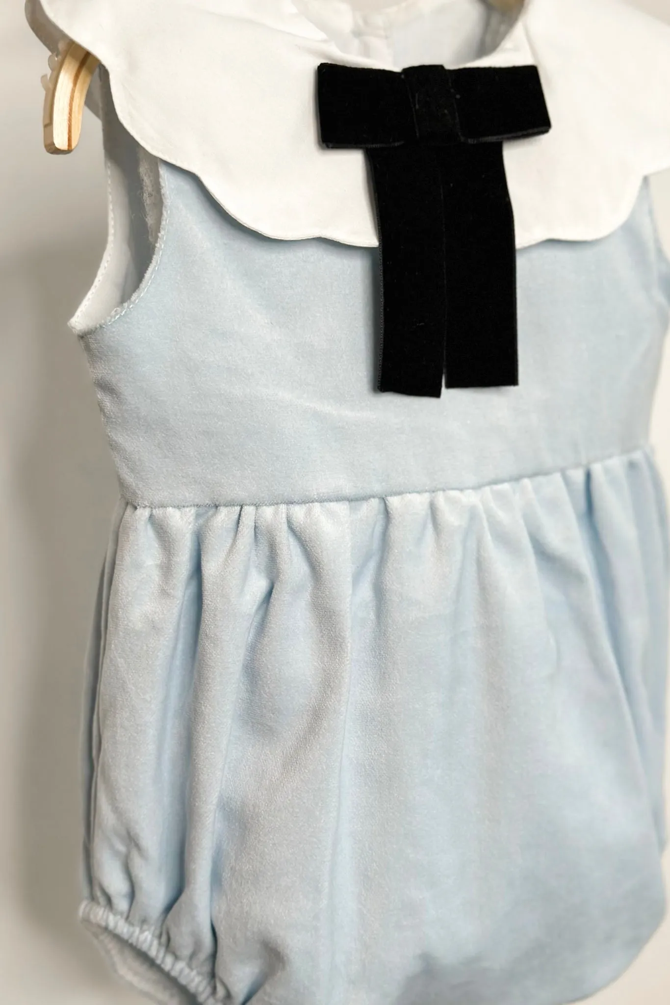 "Lillian" Pale Blue Velvet Romper