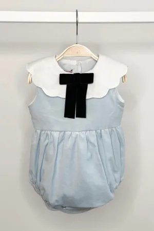 "Lillian" Pale Blue Velvet Romper
