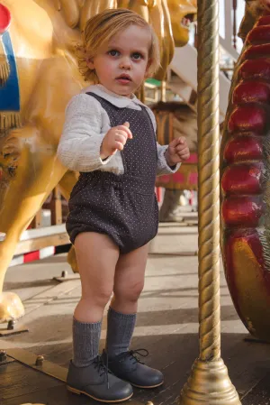 "Sebastian" Charcoal & Gold Polka Dot Romper Set