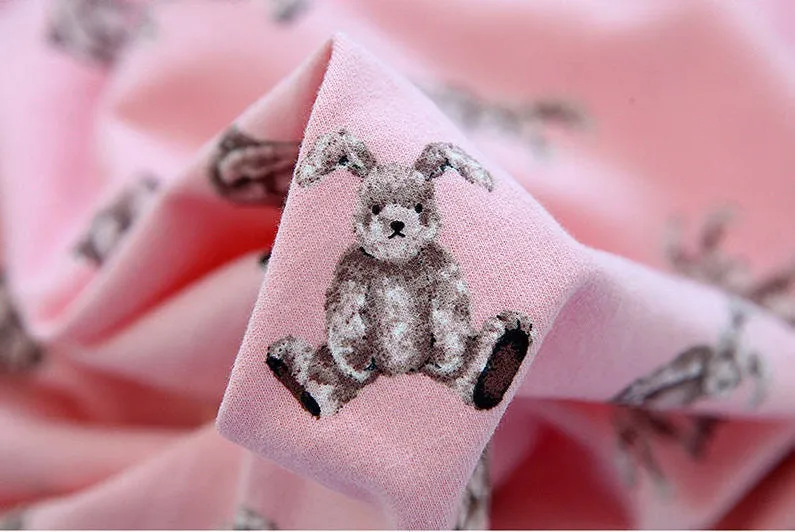 Rabbit Cotton French Terry Knit, Stretch Knit Fabric, Quality Korean Fabric - Ivory, Mint, Pink - 70" Wide - By the Yard /42858