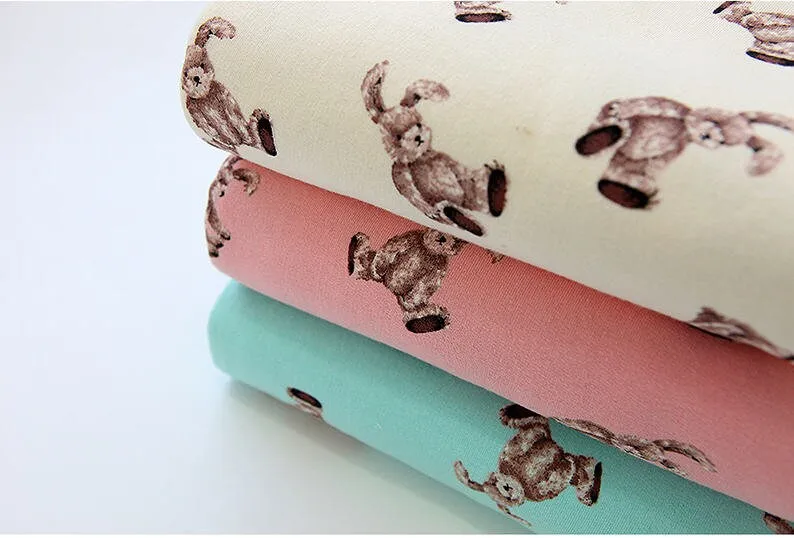 Rabbit Cotton French Terry Knit, Stretch Knit Fabric, Quality Korean Fabric - Ivory, Mint, Pink - 70" Wide - By the Yard /42858