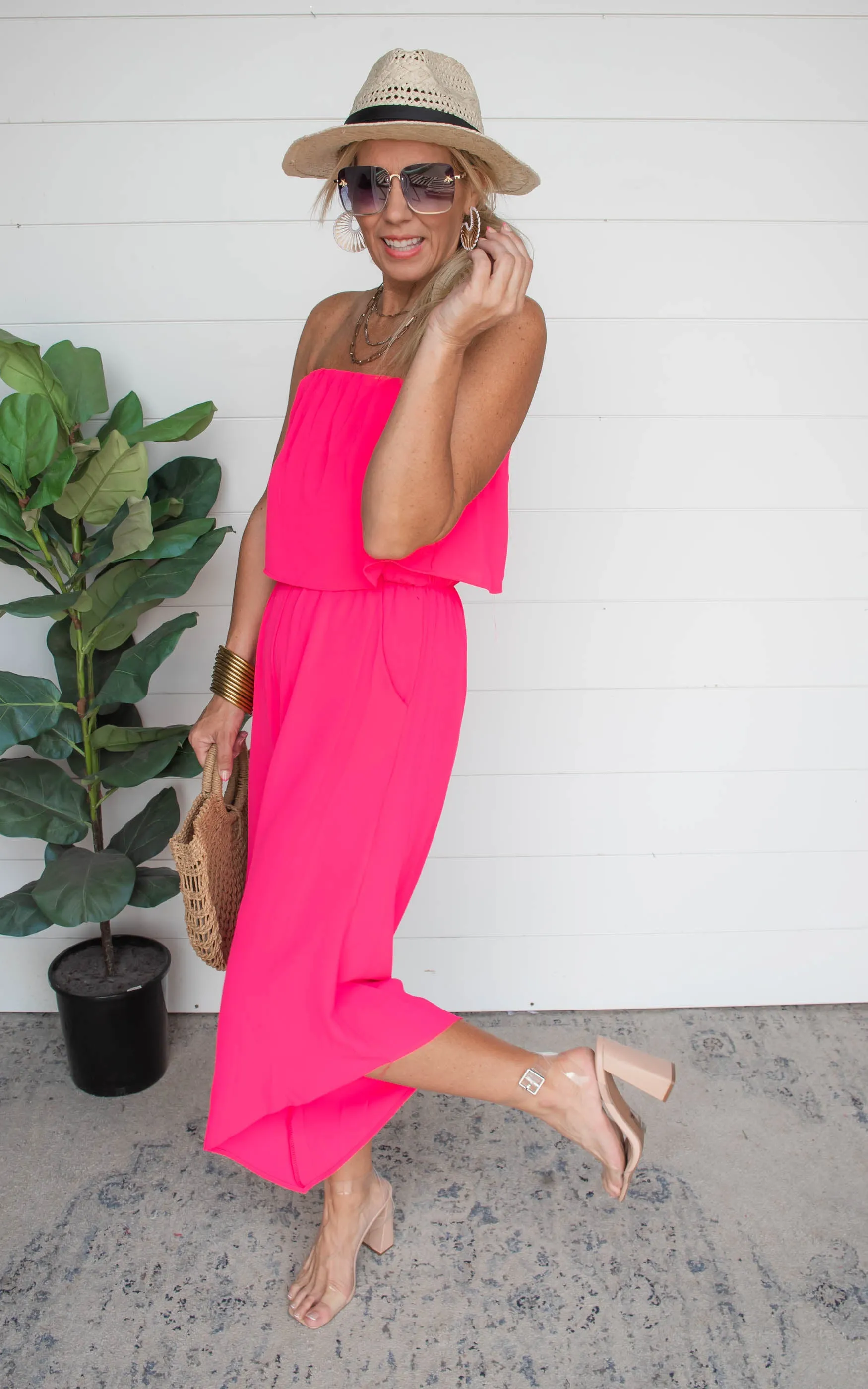 Ready for It Strapless Jumpsuit | Hot Pink