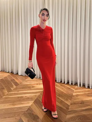 Red Full Sleeve Bodycon Full Sleeve Dress