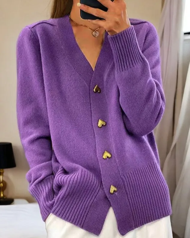 Remy - Heart-Button Knit Cardigan