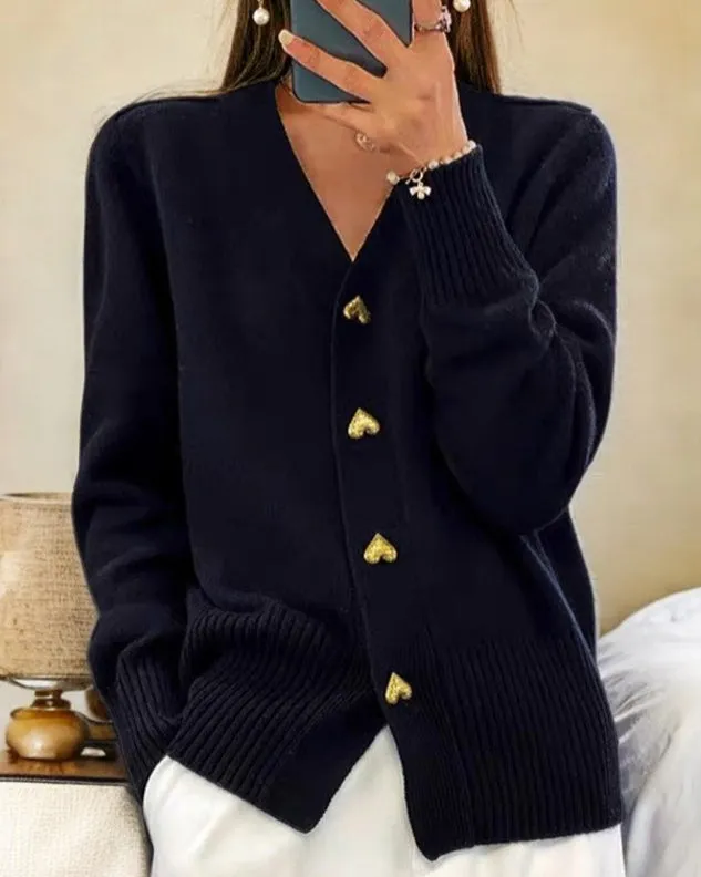 Remy - Heart-Button Knit Cardigan