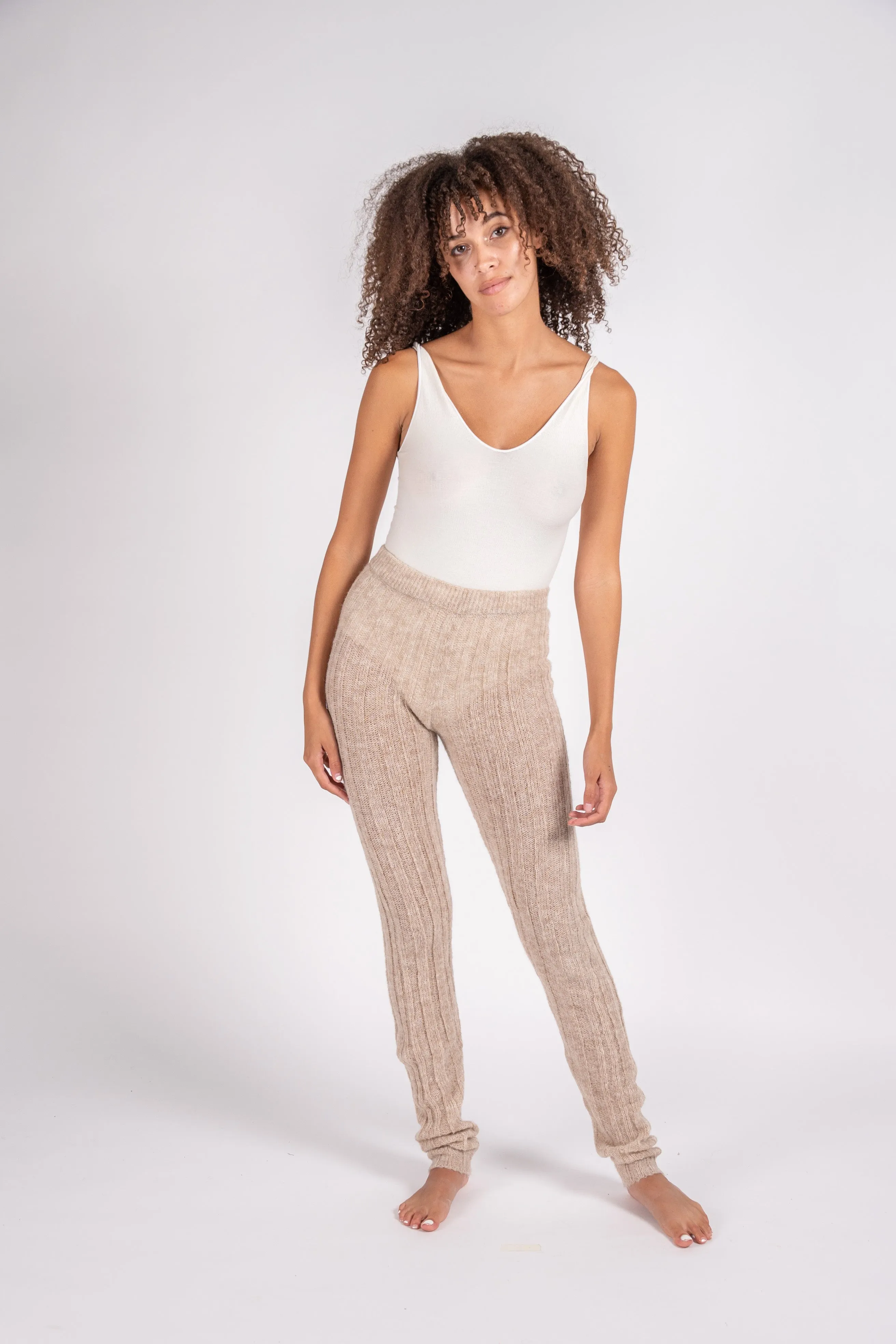 Ribbed alpaca legging in latte