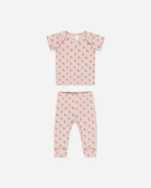 Ribbed Short Sleeve Tee   Legging Set || Rose
